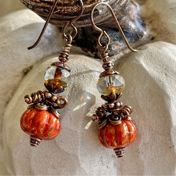 Hand Crafted “Cinderella’s Pumpkin” Dangle Earrings - Picture 7 of 11